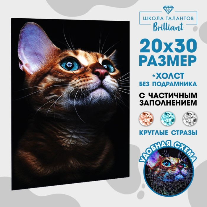 Алмазная мозаика с частичным заполнением «Взгляд кошки» 20х30 см, на холсте - фото 1 - id-p208570997