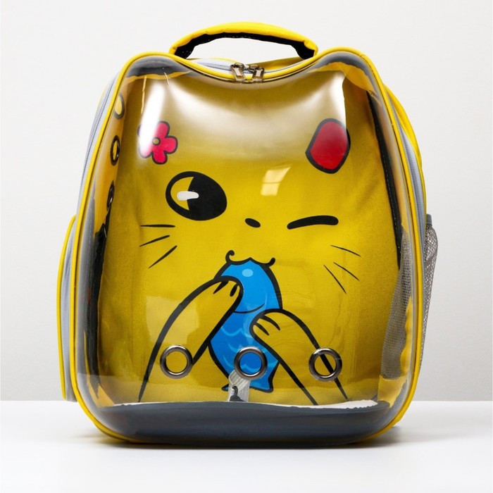 Рюкзак для переноски животных "Котик", прозрачный, 34 х 25 х 40 см, жёлтый - фото 1 - id-p208564449