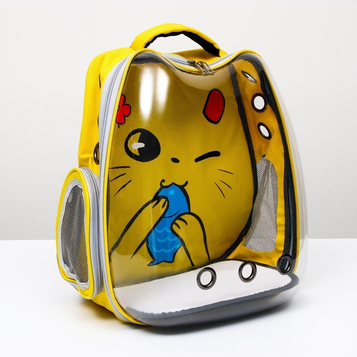 Рюкзак для переноски животных "Котик", прозрачный, 34 х 25 х 40 см, жёлтый - фото 10 - id-p208564449