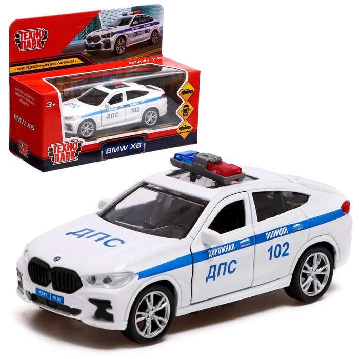 Машина металлическая «BMW X6 полиция», 12 см, двери, багаж, инерция, цвет белый - фото 1 - id-p208566715