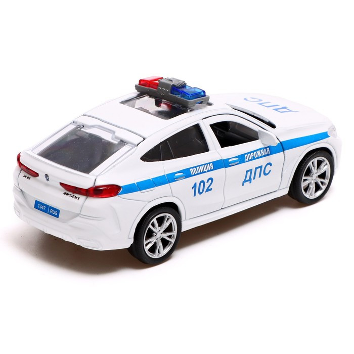 Машина металлическая «BMW X6 полиция», 12 см, двери, багаж, инерция, цвет белый - фото 3 - id-p208566715