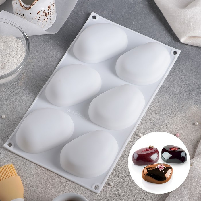Форма для муссовых десертов и выпечки Доляна «Стоун», 30×18×3 см, 6 ячеек, 9,5×7 см, силикон, цвет белый - фото 1 - id-p208571421