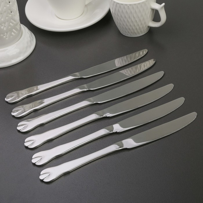 Набор ножей столовых из нержавеющей стали Доляна «Капля», h=23 см, 6 шт, цвет серебряный - фото 1 - id-p208573152