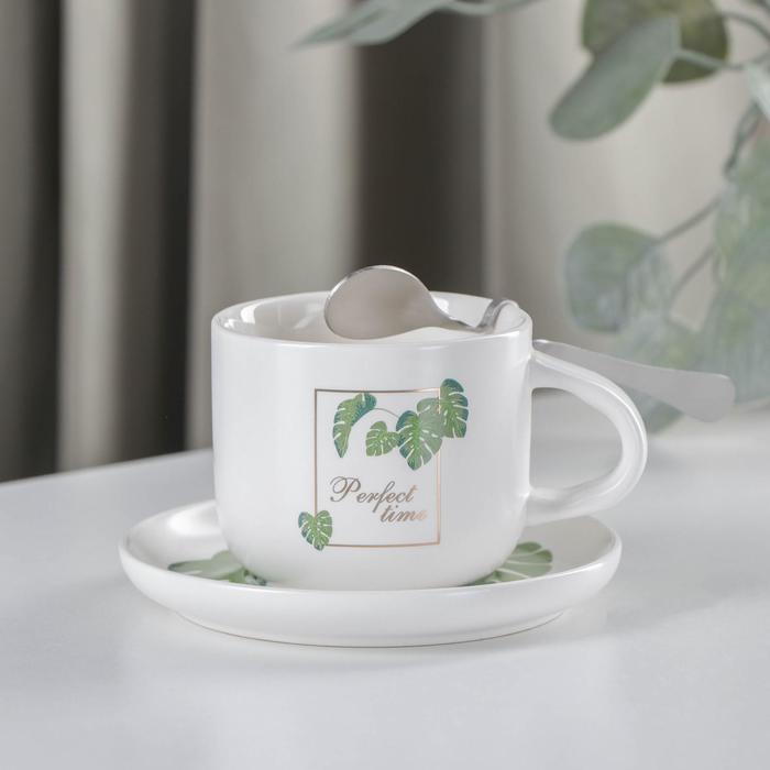 Набор керамический чайный «Ботаника», 3 предмета: чашка 200 мл, блюдце, ложка, цвет МИКС - фото 1 - id-p208572375