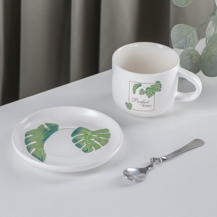 Набор керамический чайный «Ботаника», 3 предмета: чашка 200 мл, блюдце, ложка, цвет МИКС - фото 2 - id-p208572375