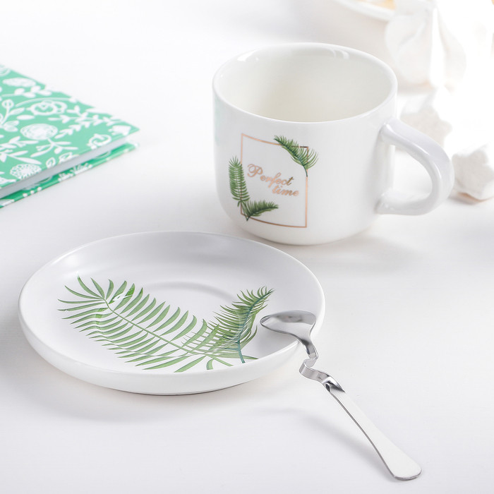 Набор керамический чайный «Ботаника», 3 предмета: чашка 200 мл, блюдце, ложка, цвет МИКС - фото 5 - id-p208572375
