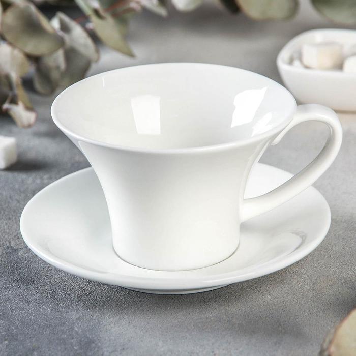 Чайная пара фарфоровая Wilmax, 2 предмета: чашка 400 мл, блюдце d=18,4 см, цвет белый - фото 1 - id-p208572381
