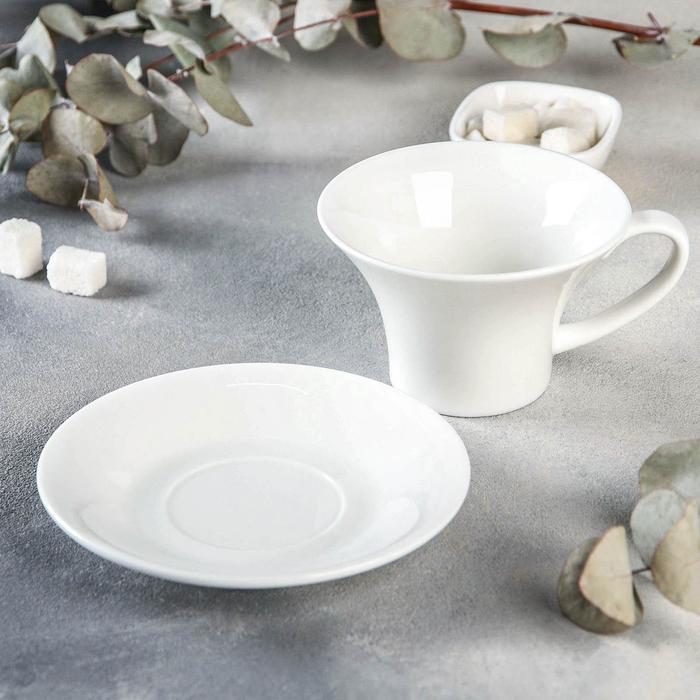 Чайная пара фарфоровая Wilmax, 2 предмета: чашка 400 мл, блюдце d=18,4 см, цвет белый - фото 2 - id-p208572381