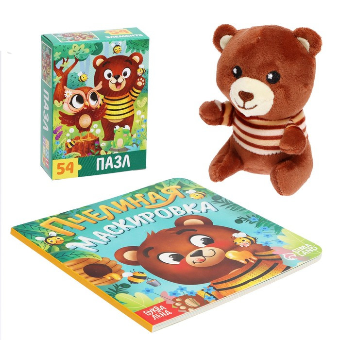 Набор 3 в1 «Медвежонок Мэни», картонная книга, пазл, игрушка - фото 2 - id-p208565128