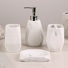 Набор аксессуаров для ванной комнаты «Мрамор», 4 предмета (дозатор 190 мл, мыльница, 2 стакана 290 мл), цвет