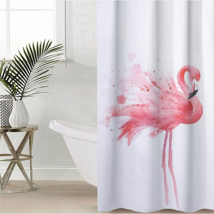 Штора для ванны Доляна «Душа фламинго», с люверсами, 180×180 см, полиэстер - фото 1 - id-p208575249