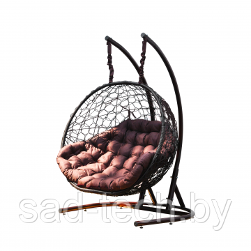 Кресло-кокон подвесное двухместное Магна коричневое с подушкой, фото 2