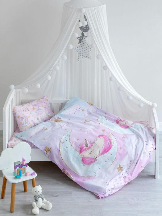 Постельное белье детское в кроватку 160х80 см для девочки новорожденных Единорог принцессы - фото 4 - id-p208576470