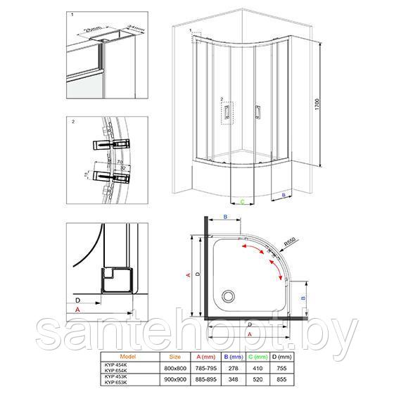 Кабина полукруглая Deante Funkia, стекло графитовое, 80х80х170см - фото 2 - id-p208583523