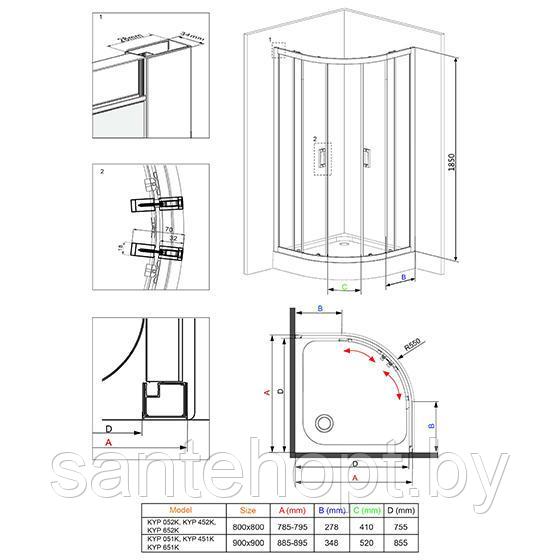 Кабина полукруглая Deante Funkia, стекло графитовое, 80х80х185см - фото 2 - id-p208583528