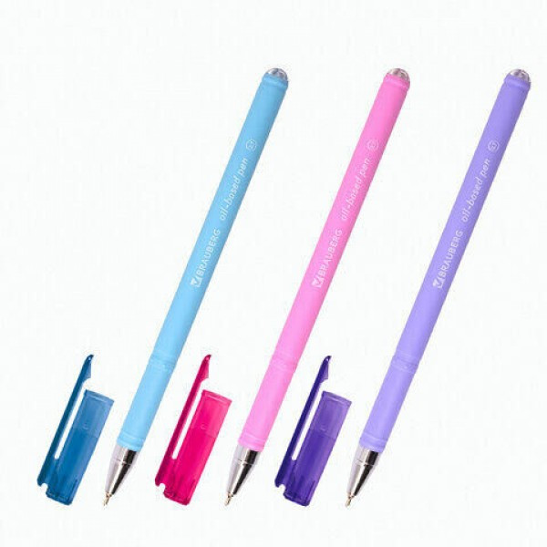 Ручка шариковая масляная BRAUBERG "FRUITY Pastel", СИНЯЯ, soft-touch, узел 0,7 мм, линия письма 0,35 мм,