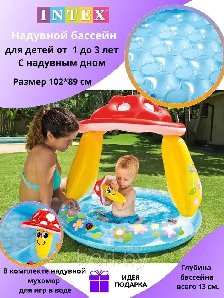 INTEX 57114NP Надувной детский бассейн "Гриб мухомор" (102x89 см), интекс