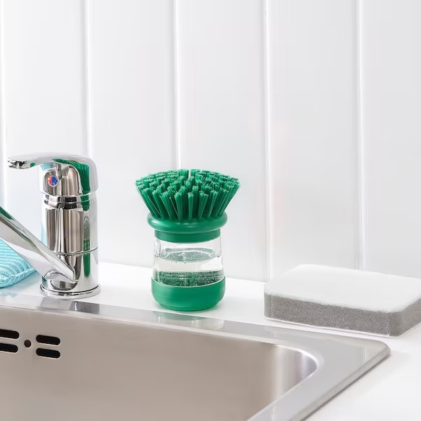 IKEA/ ВИДЕВЕККМАЛ щетка для мытья посуды, с дозатором, ярко-зеленый - фото 6 - id-p208630338