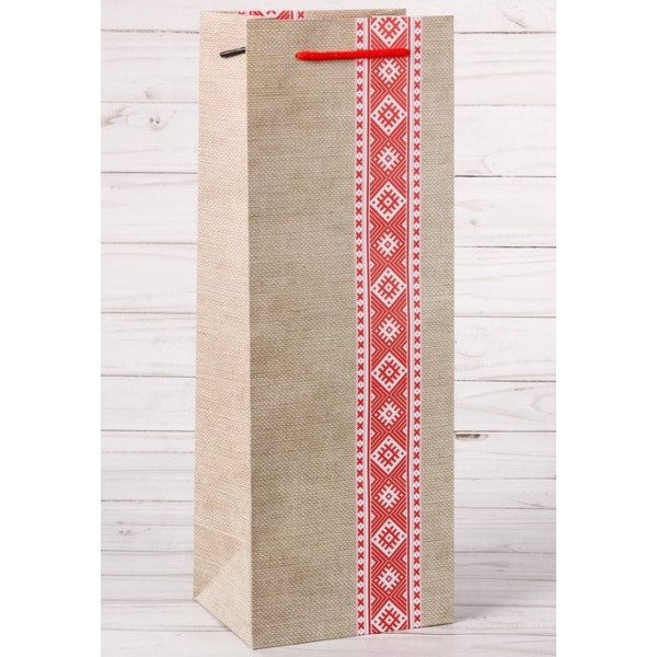 Пакет подарочный Орнамент.Бел красный с верёвочной ручкой 38х12х10см - фото 1 - id-p208637852