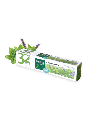 Паста зубная 32 ЖЕМЧУЖИНЫ HERBAL Взрывная мята, 100 г - фото 1 - id-p208638068