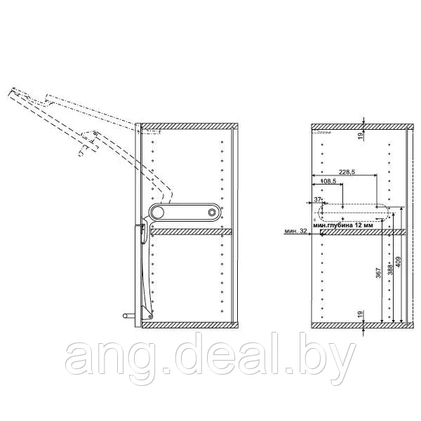 Подъёмный механизм Huwilift Fold для складывающихся вверх дверок (5.3-6.5кг), правый (в комплекте с - фото 2 - id-p208645710