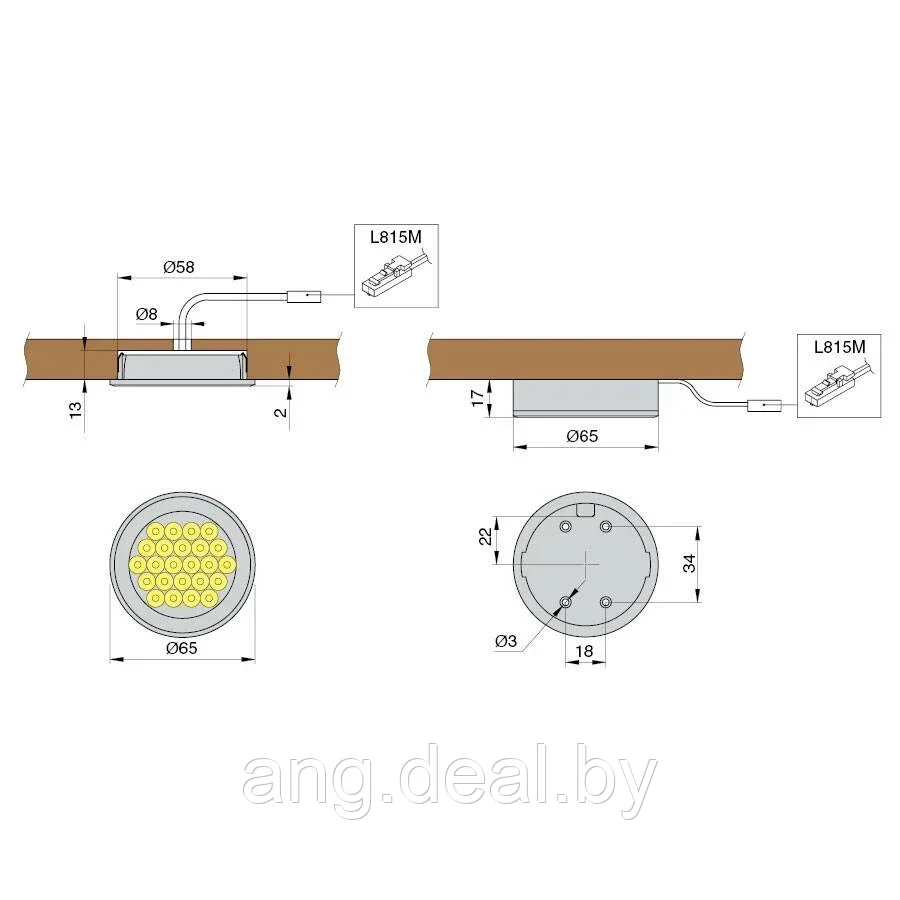 Светильник LED Round Ring, 1.5W/12V, 6000K, отделка золото глянец, кон-р L813 - фото 2 - id-p208646535