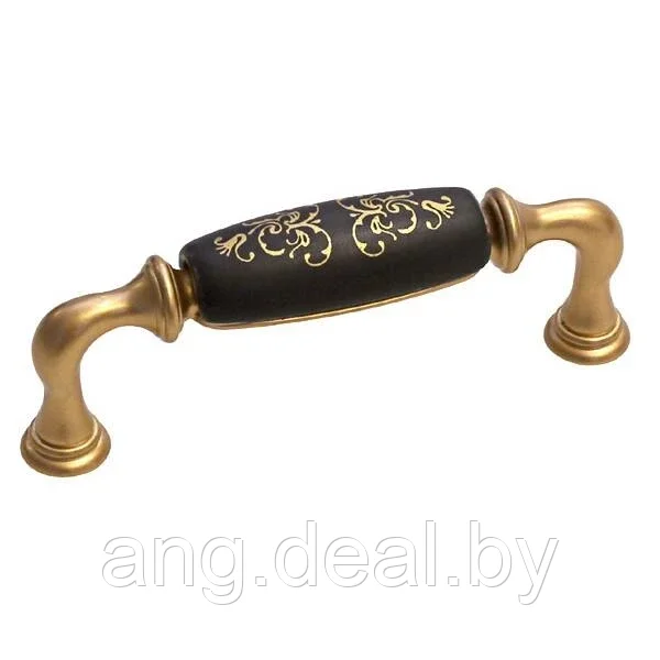 Ручка-скоба 96мм, отделка золото матовое + керамика черная - фото 1 - id-p208646606
