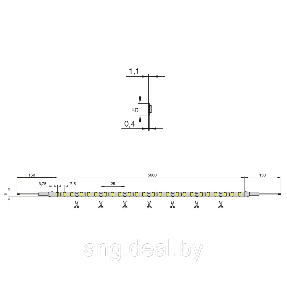 Лента светодиодная SMD2835, 120 LED/м, 9,6Вт/м, 12В, 500Лм./м 5000х5 мм, IP 20, 3500К (теплый белый) - фото 2 - id-p208653590