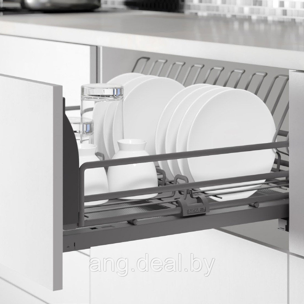 Ellite Сетка для посуды 1-уровневая в нижнюю базу 800 выдвижная, с доводчиком, отделка орион серый - фото 3 - id-p208653605