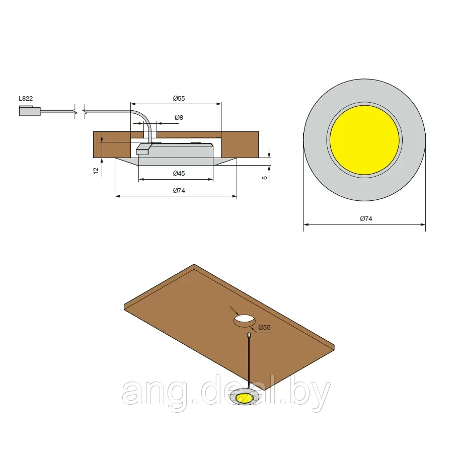 Светильник LED Luna Gold, 2,5W/12V, 4500K(нейтральный белый), отделка золото(анодировка), кон-р L822, врезной - фото 2 - id-p208653639