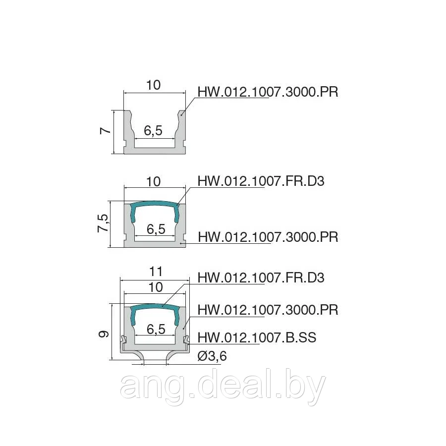 Профиль 1007 для LED подсветки накладной, L=3000 мм, отделка алюминий - фото 3 - id-p208652813