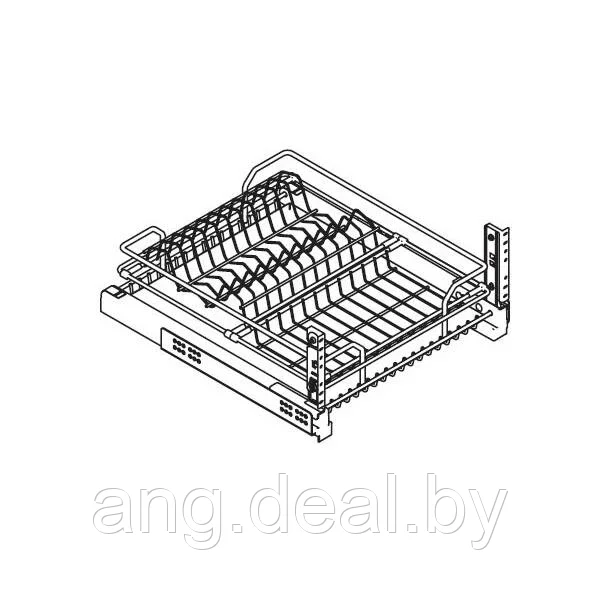 Сетка для посуды 1-уровневая в нижнюю базу 450 выдвижная, с доводчиком, отделка хром