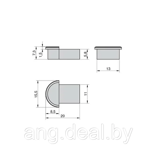 Заглушка глухая для профиля ABS U15572+OPAL08, отделка белый матовый - фото 2 - id-p208652067