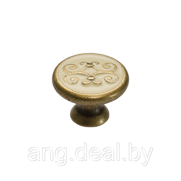 Ручка-кнопка, отделка бронза "Флоренция" + бежевая эмаль (1 винт М4х22 + 1 винт М4х25) - фото 1 - id-p208647230