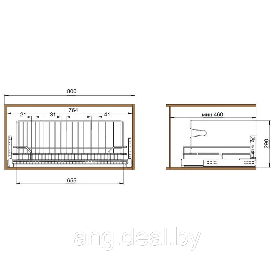 Сетка для посуды 1-уровневая в нижнюю базу 800 выдвижная, с доводчиком, отделка хром - фото 2 - id-p208653063