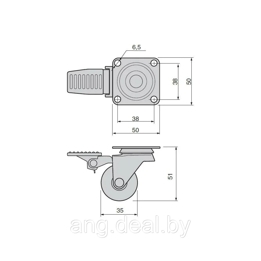 Колесо d=35 Н.51 с тормозом, отделка хром глянец/дымчатый - фото 2 - id-p208649318