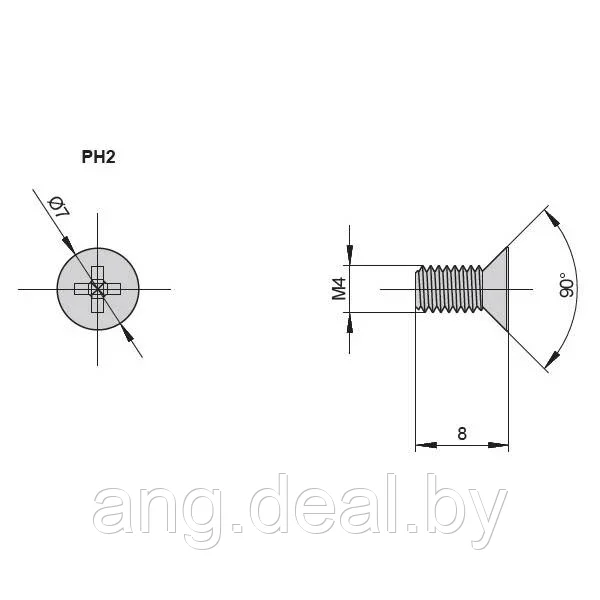 Винт М4х8 для сборочных уголков, головка потай, шлиц PH2, отделка цинк (за 100 штук) - фото 2 - id-p208652377