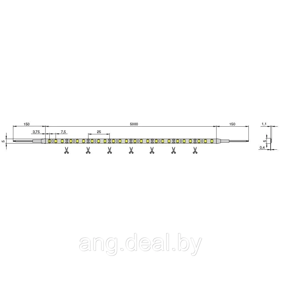 Лента светодиодная SMD2835, 120 LED/м, 9,6Вт/м, 12В, 900Лм./м 5000х5 мм, IP 20, 4200К (нейтральный белый) - фото 2 - id-p208652435