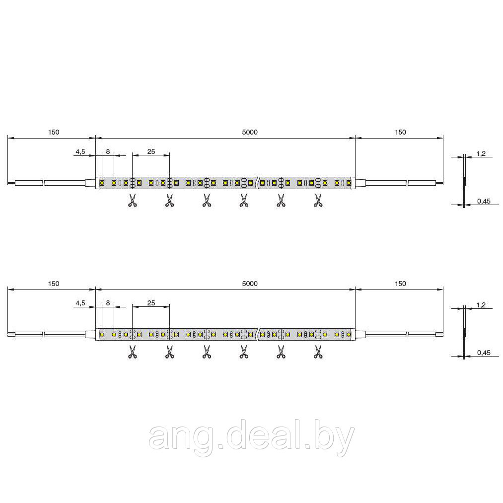 Лента светодиодная SMD2835, 120 LED/м, 9,6Вт/м, 12В,10м(2штх5м), ширина 8 мм, IP 20, 6000К (холодный белый) - фото 2 - id-p208654424