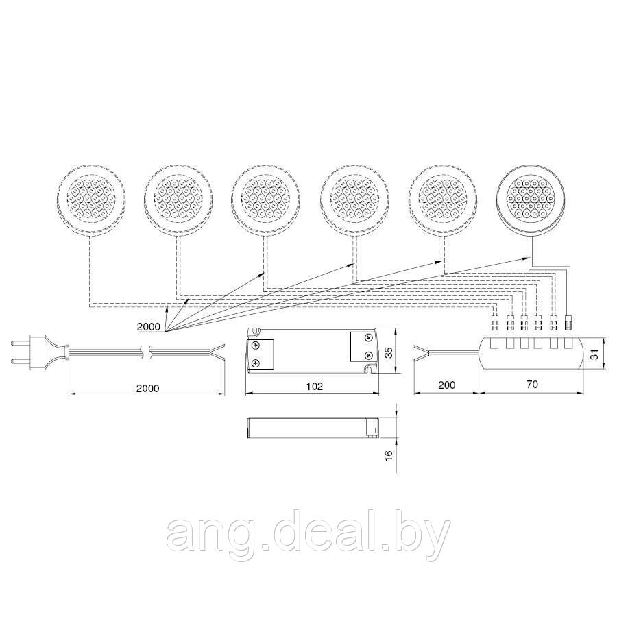 Комплект из 3-х врезных светильников LED Metris V12, (3*1,6W), 12V, 3050-3250K с источником питания, отделка - фото 4 - id-p208654443