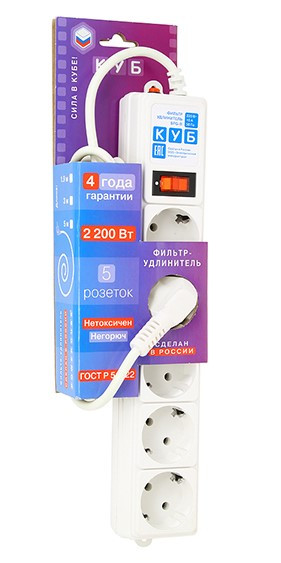 Электрическая мануфактура SPG-B-6-WHITE(ОТКР) PowerCube Фильтр-удлинитель 1.9м, (Откр. упаковка) - фото 1 - id-p208661996