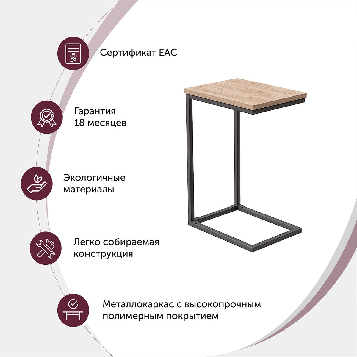 Millwood Журнальный стол ART-1.1, ЛДСП Антрацит / Металлокаркас Графит - фото 2 - id-p208662661