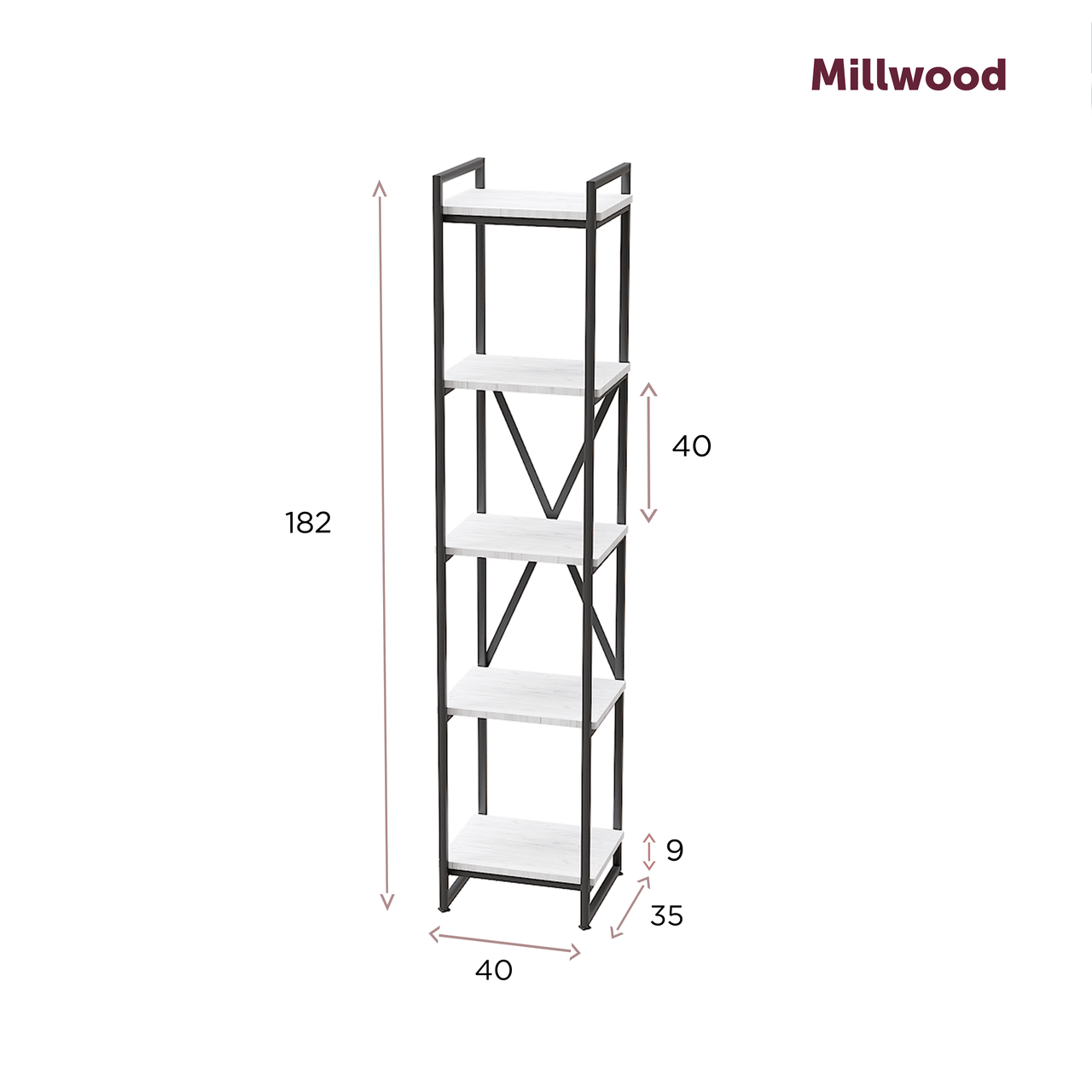 Millwood Стеллаж Лофт CH-2, ЛДСП Дуб белый крафт / Металлокаркас Черный - фото 3 - id-p208665063