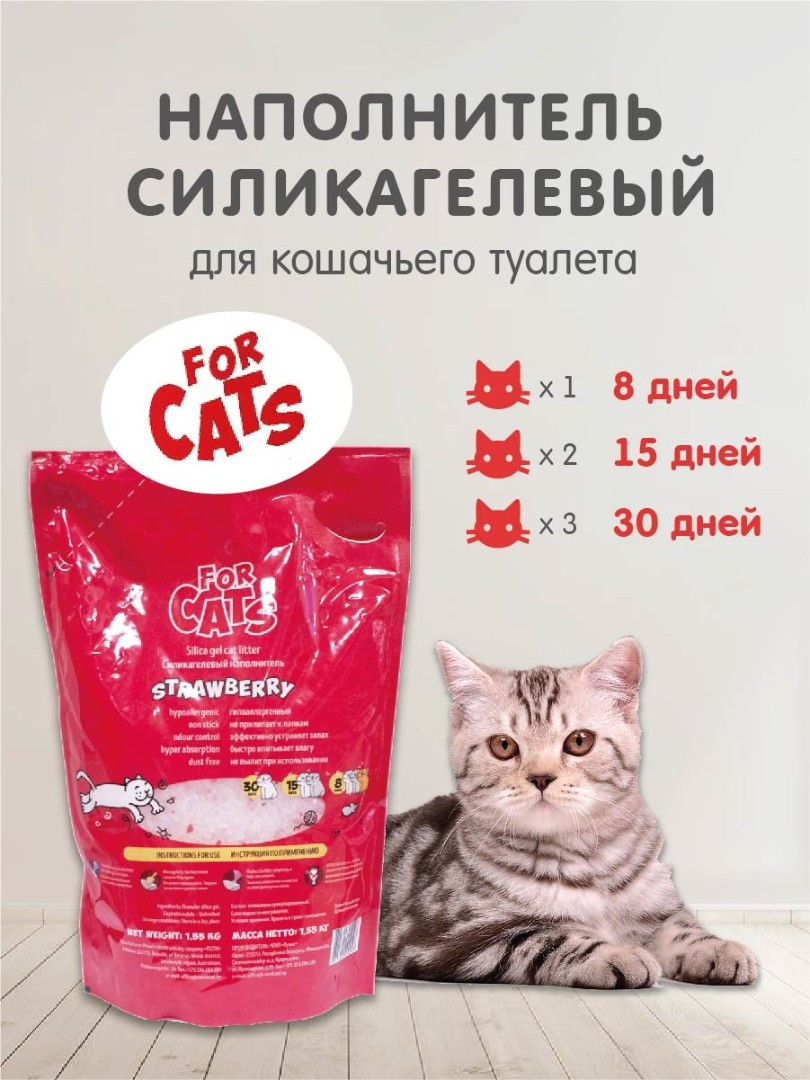 FOR CATS наполнитель силикагелевый с ароматом клубники, 4 л - фото 4 - id-p208674728