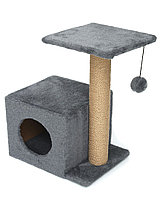 Cat House Когтеточка "Домик с боковой полкой" серая (джут), 58 см