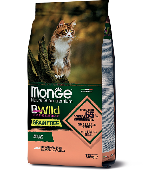 Monge Bwild Grain Free Adult cat (лосось), 1,5 кг - фото 1 - id-p208678771