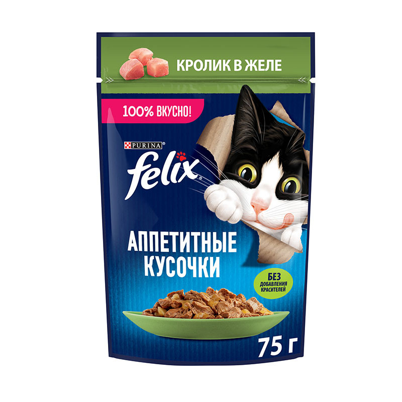 Felix Аппетитные кусочки для кошек (Кролик в желе), 75 гр - фото 1 - id-p208681073
