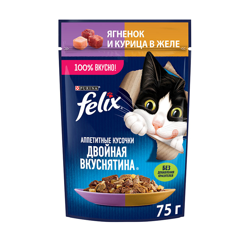 Felix Двойная вкуснятина для кошек (Ягненок и курица в желе), 75 гр - фото 1 - id-p208681119