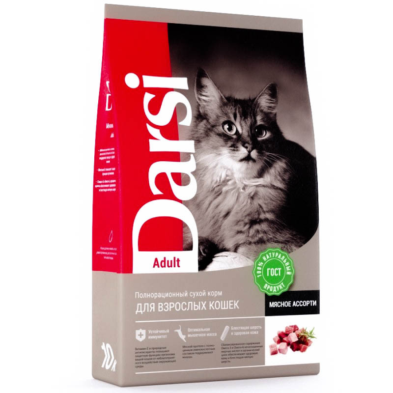 Корм сухой для кошек DARSI Adult Мясное ассорти, 10 кг - фото 1 - id-p208682158