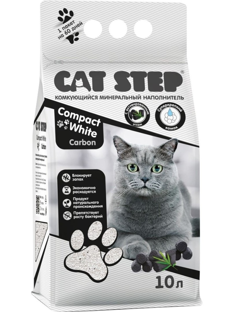 Наполнитель для кошачьих туалетов Cat Step Compact White Carbon, 10 л - фото 2 - id-p208678969
